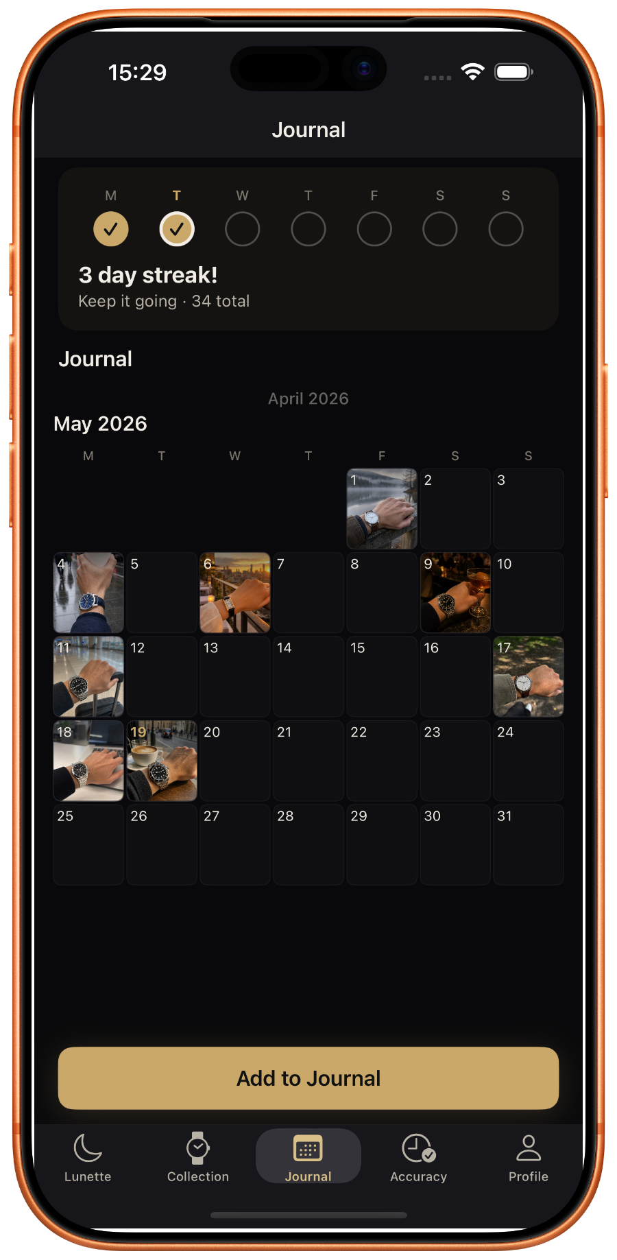 Journal screen